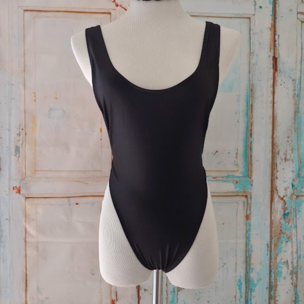 NWOT Swim Los Angeles Apparel High Cut One Piece Suit  /Size S / Black